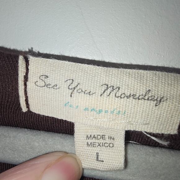 Vintage Y2K 00s See You Monday Large Brown Stretch Bodycon Dress - Picture 8 of 9